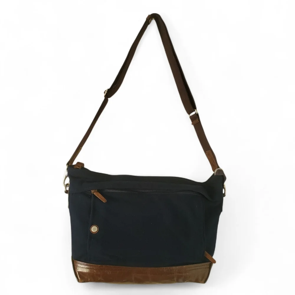 PROPERTY OF... Vintage‎ Navy Blue Wool Blend / Cognac Leather Men's Day Bag